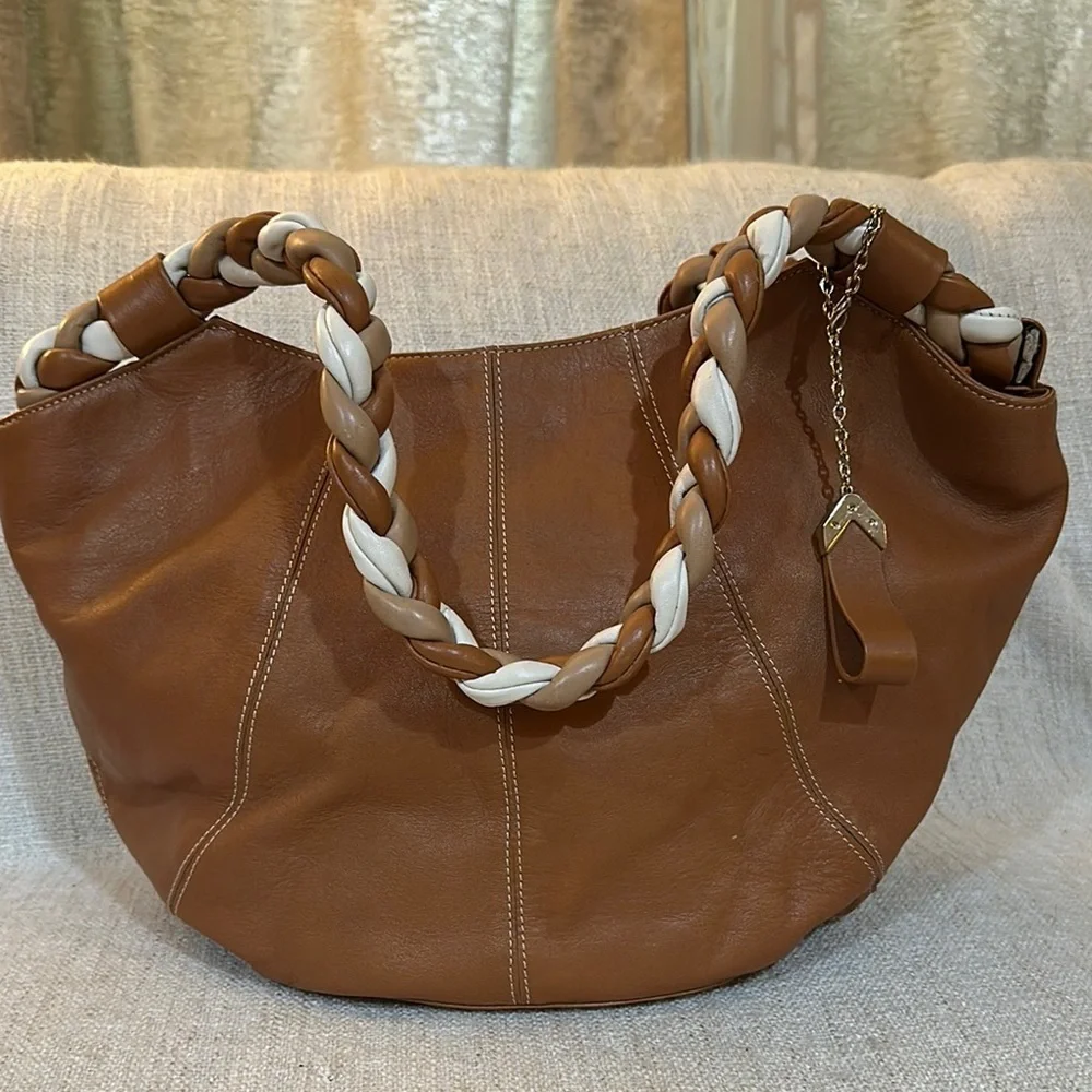 Aqua Madonna Tan and Cream Hobo Bag
